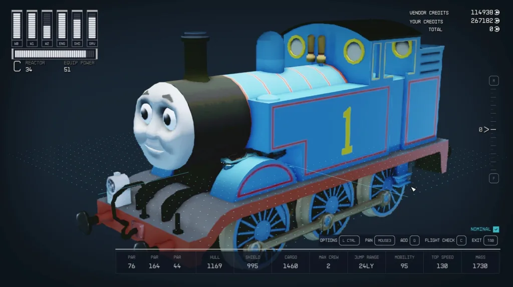 Starfield Mod Replaces Every Ship in the Game With Thomas the Tank Engine